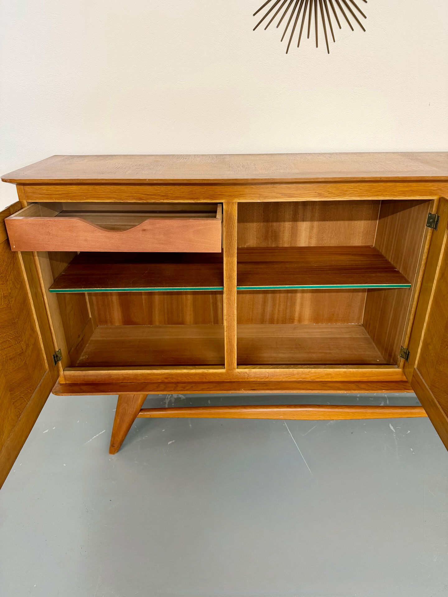 Vintage French modernist sideboard in oak, 1950s design.