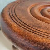Low tripod stool in vintage turned solid wood