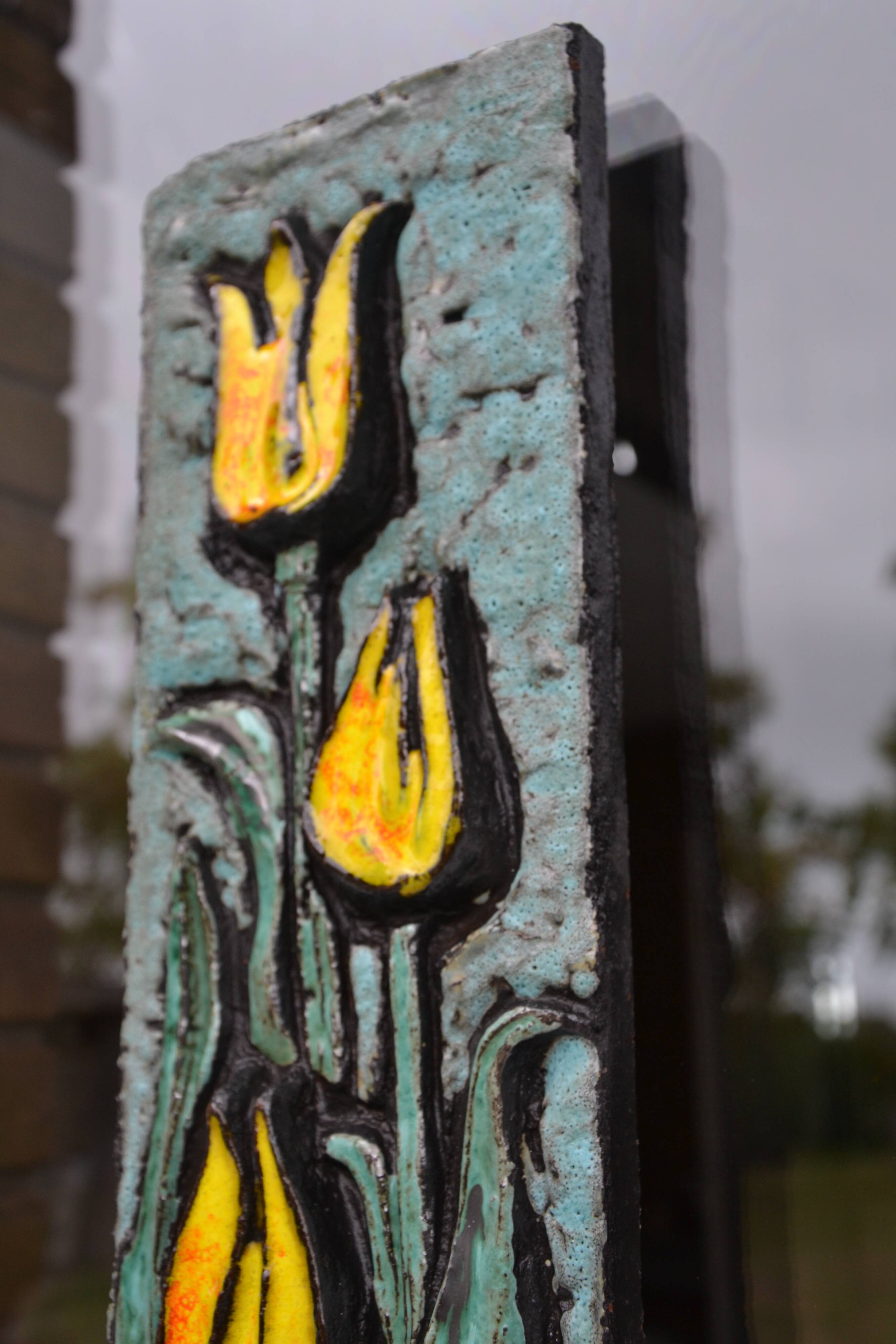 Plaque en céramique décor floral Ruscha