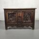 Old storage chest oak carved traditional scene