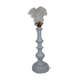Ancienne lampe de table, pied en bois tourné gris galet et tulipe en verre