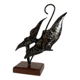 Sculpture poisson en métal et bois