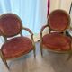 2 Louis XV style armchairs in wood and old pink velvet