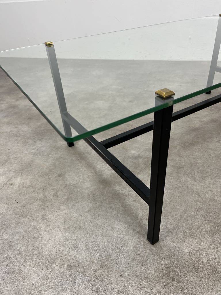 50s coffee table, glass and black metal