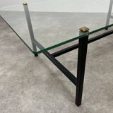 50s coffee table, glass and black metal