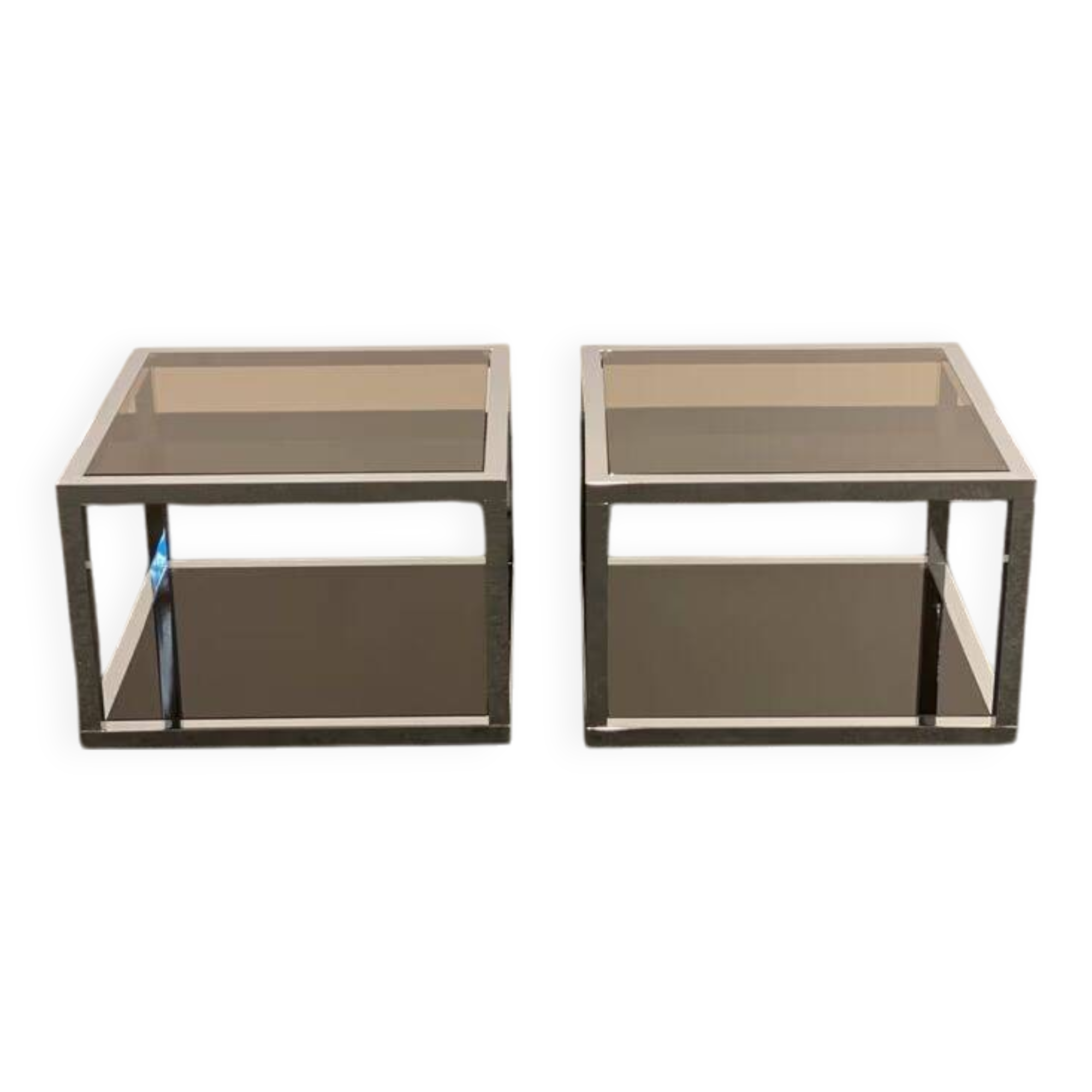 Italian Side Tables - Mid-Century Chrome/Smoked Glass, 1970s