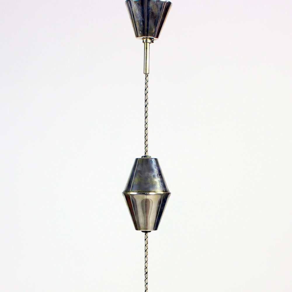 Midcentury ceiling pull down light in white opaine & brass, Czechoslovakia 1960s