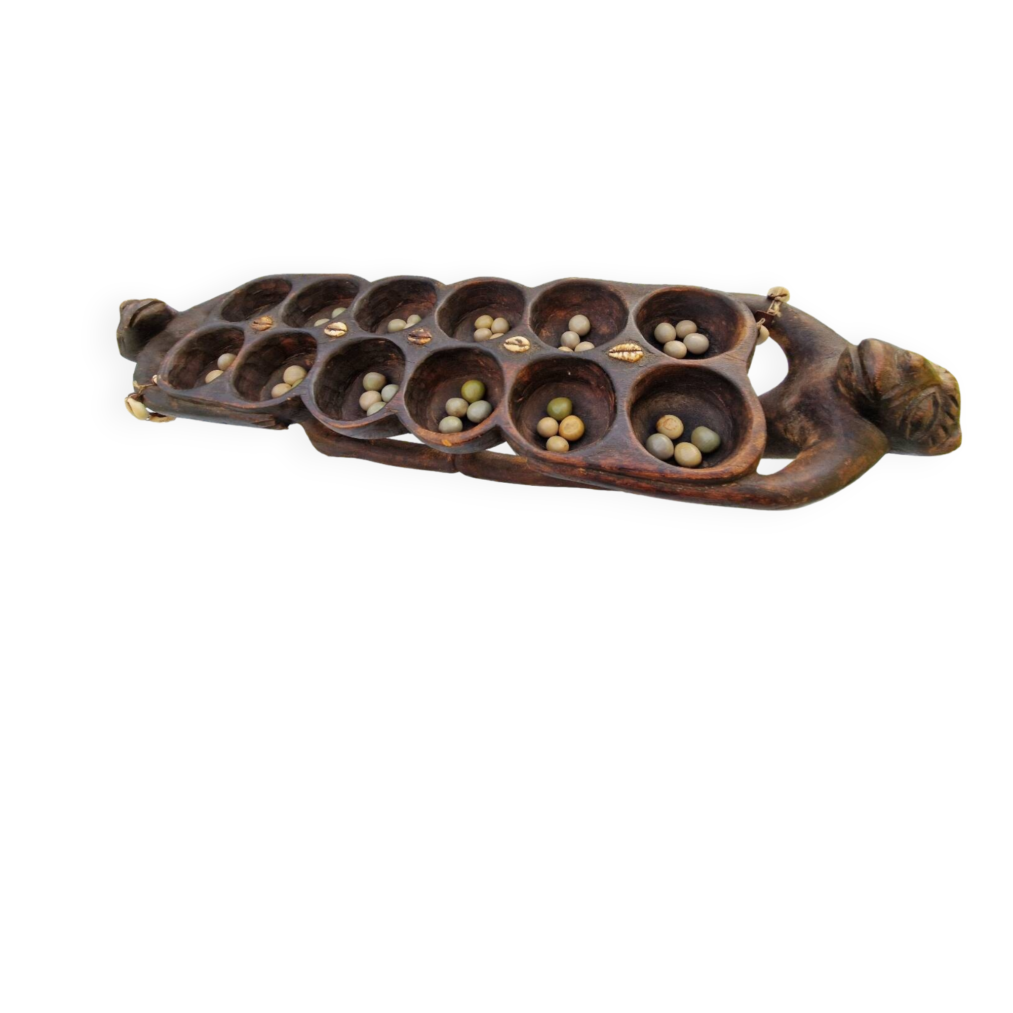 Large vintage Awale Oware game hand carved wood Nigeria 1980s