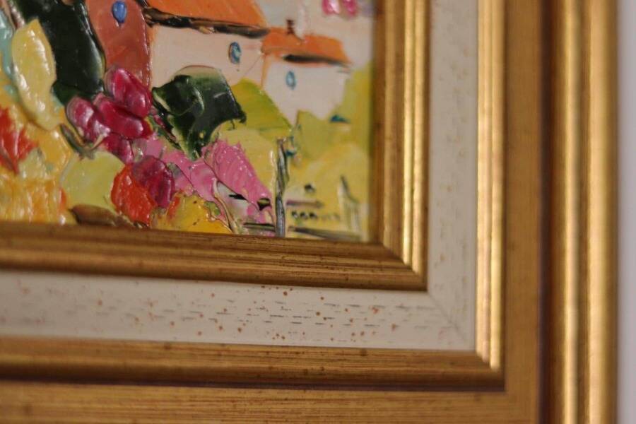 Original French oil on canvas – “Saint‑Paul‑de‑Vence” by Guinet C – vintage & framed – 28 × 23 cm