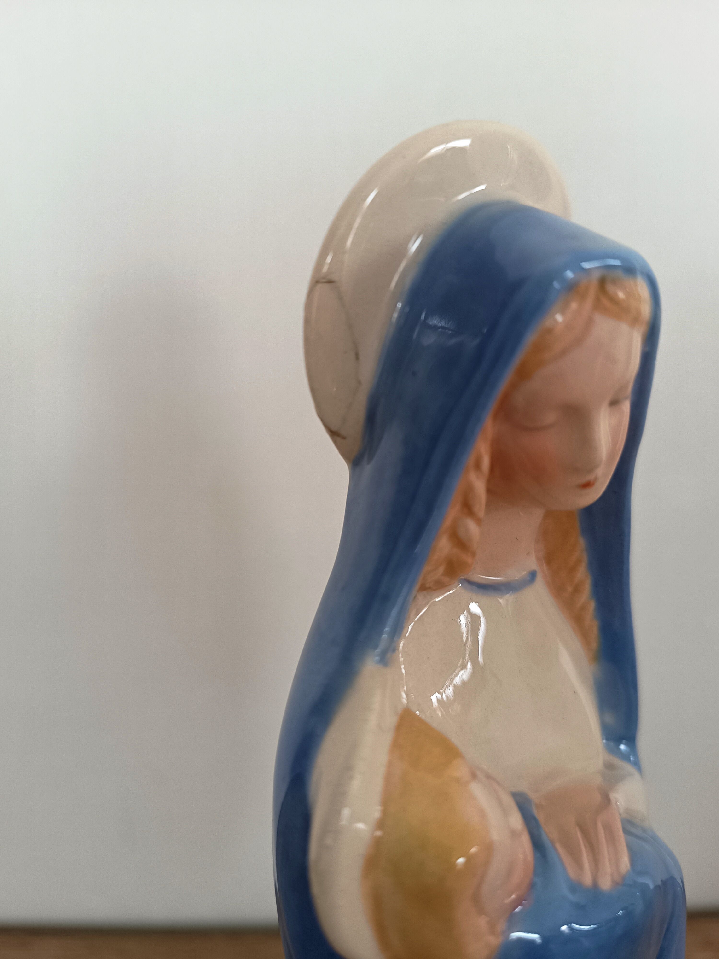 Virgin statue Faience Desvres Fourmaintraux H 28 cm
