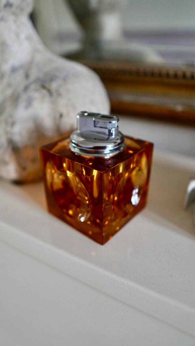 Orange Murano glass Ice Cube table lighter attributed to Antonio Imperatore, Italy, 1970