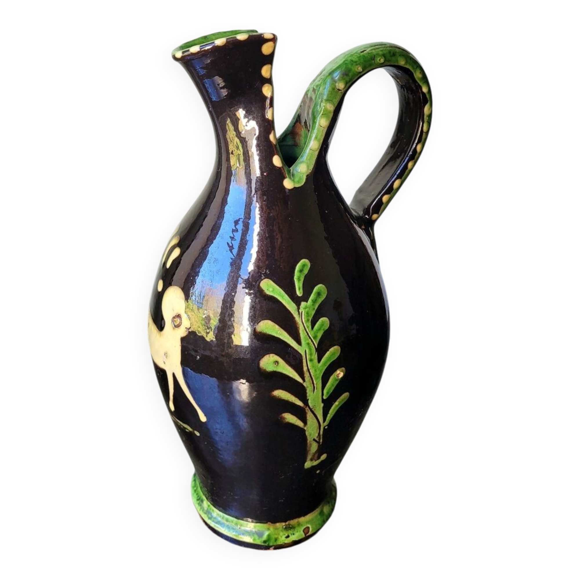 Vintage ceramic vase, terracotta, ethnic chimera, naive art.