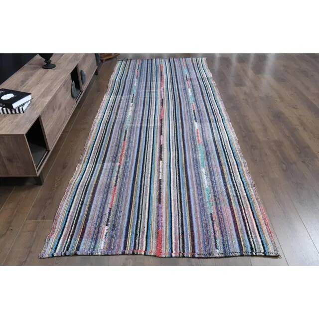 1970s Vintage Turkish Oushak Handmade Wool & Cotton Runner Rug 133x355