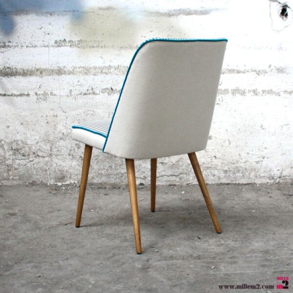 Nice Chair vintage of the 50s/60s renovated (wood, fabric, trim).