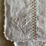 Set of 8 antique placemats embroidered and monogrammed "JS" - white - 42x35 cm - linen