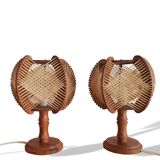 Pair of 1960s French Mid Century wooden table lamps