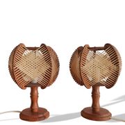 Pair of 1960s French Mid Century wooden table lamps