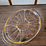 Vintage glass moulded aperitif server with handles and gilding.