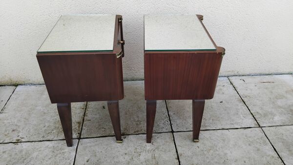 Paire de chevet vintage plateau miroir art deco
