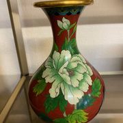 CLOISONNE VASE WITH LOTUS FLOWERS DECOR IN BURGUNDY TONES