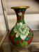 CLOISONNE VASE WITH LOTUS FLOWERS DECOR IN BURGUNDY TONES