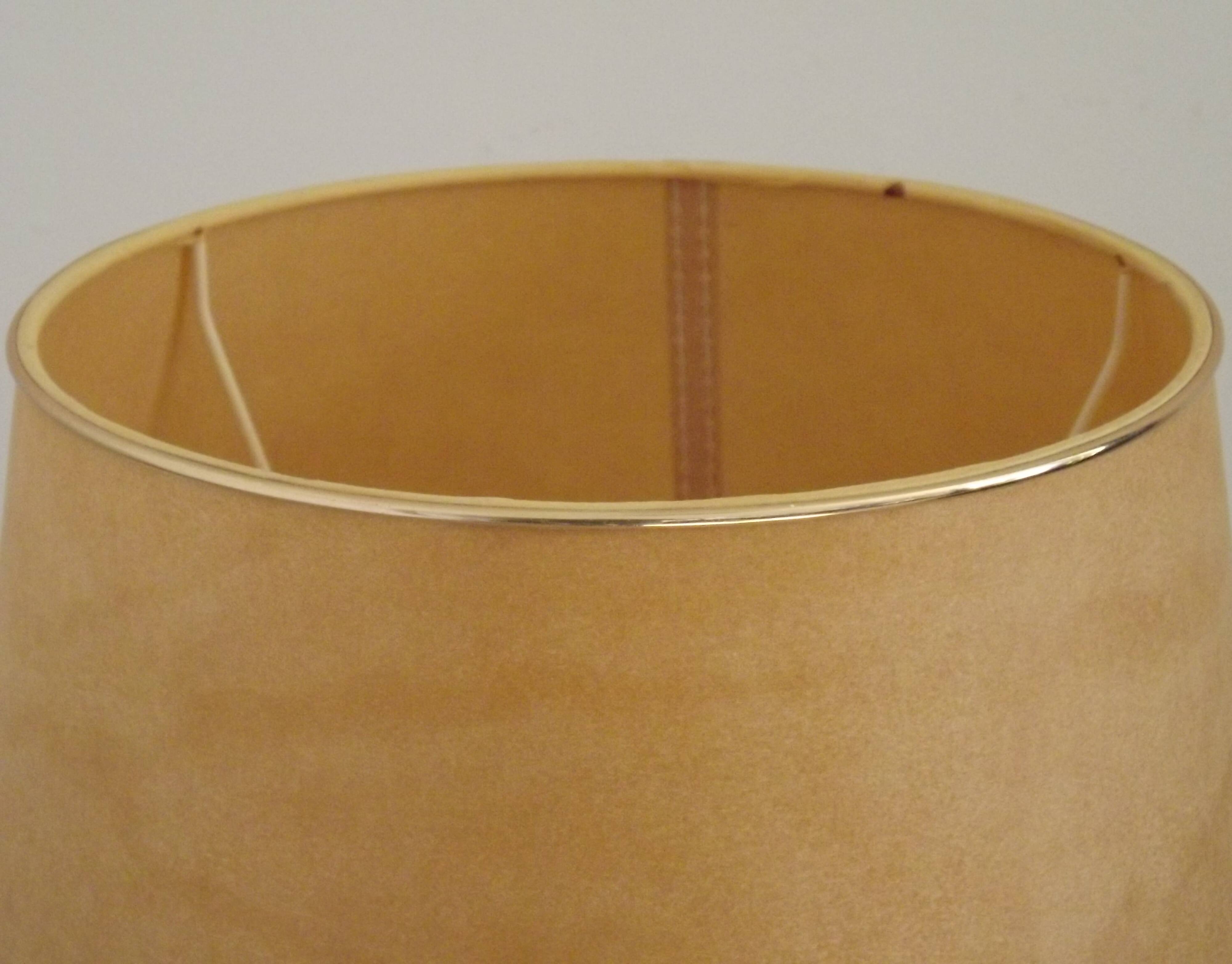 Vintage French Round Brass Table Lamp With Beige and Gold Shade