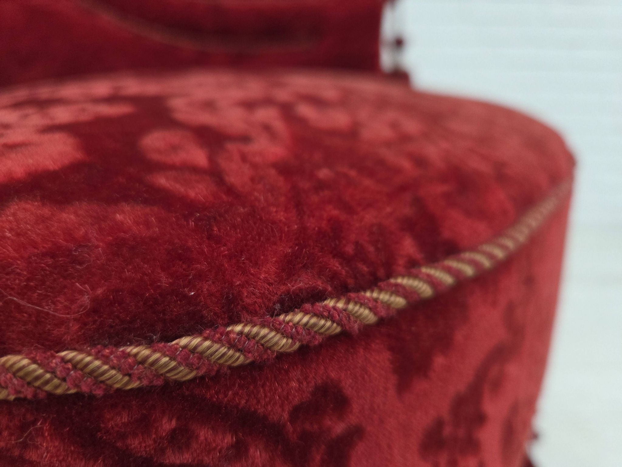 1950s, Danish armchair, furniture velour, beech wood legs.
