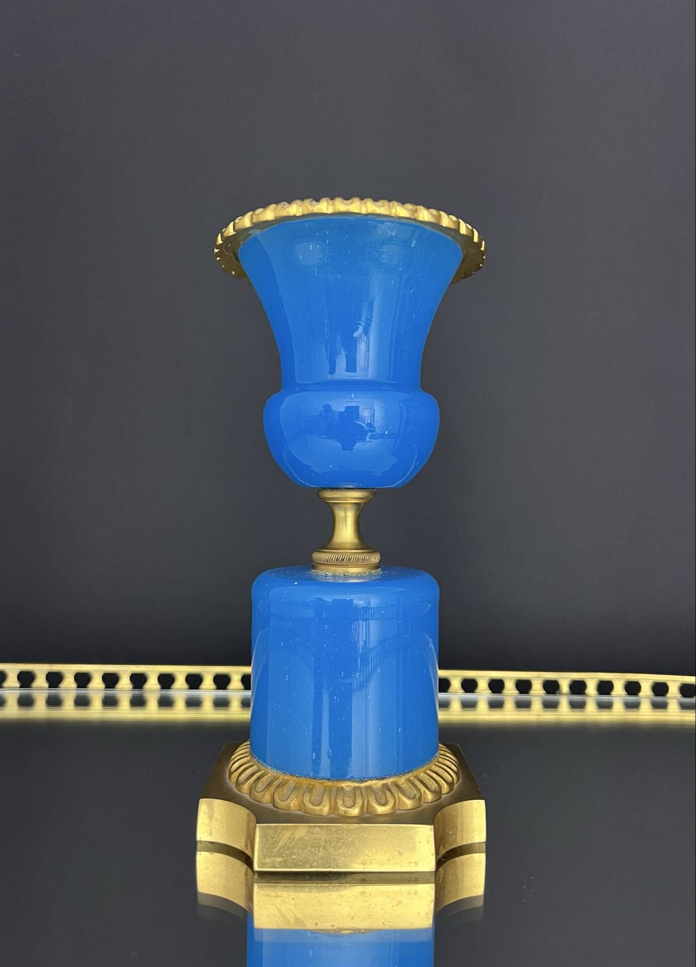 Médicis vase in blue opaline and gilded bronze