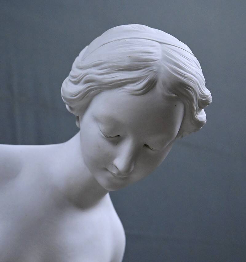 Important biscuit sculpture "The Bather" after Falconet – late 19th century.