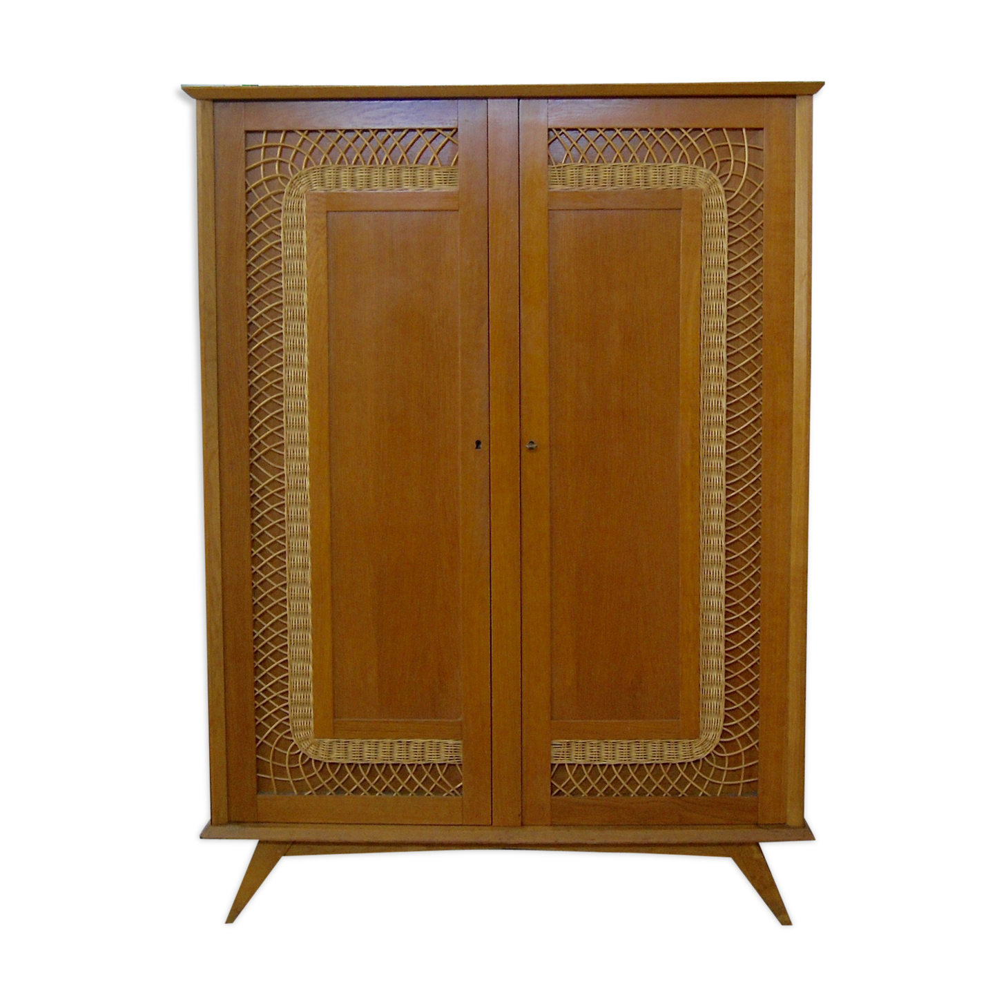 Cabinet vintage wood and rattan