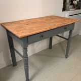 Revisited antique desk - matte grey and natural top