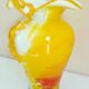 Large blown glass floral vase, orange, red, white, vintage 80s