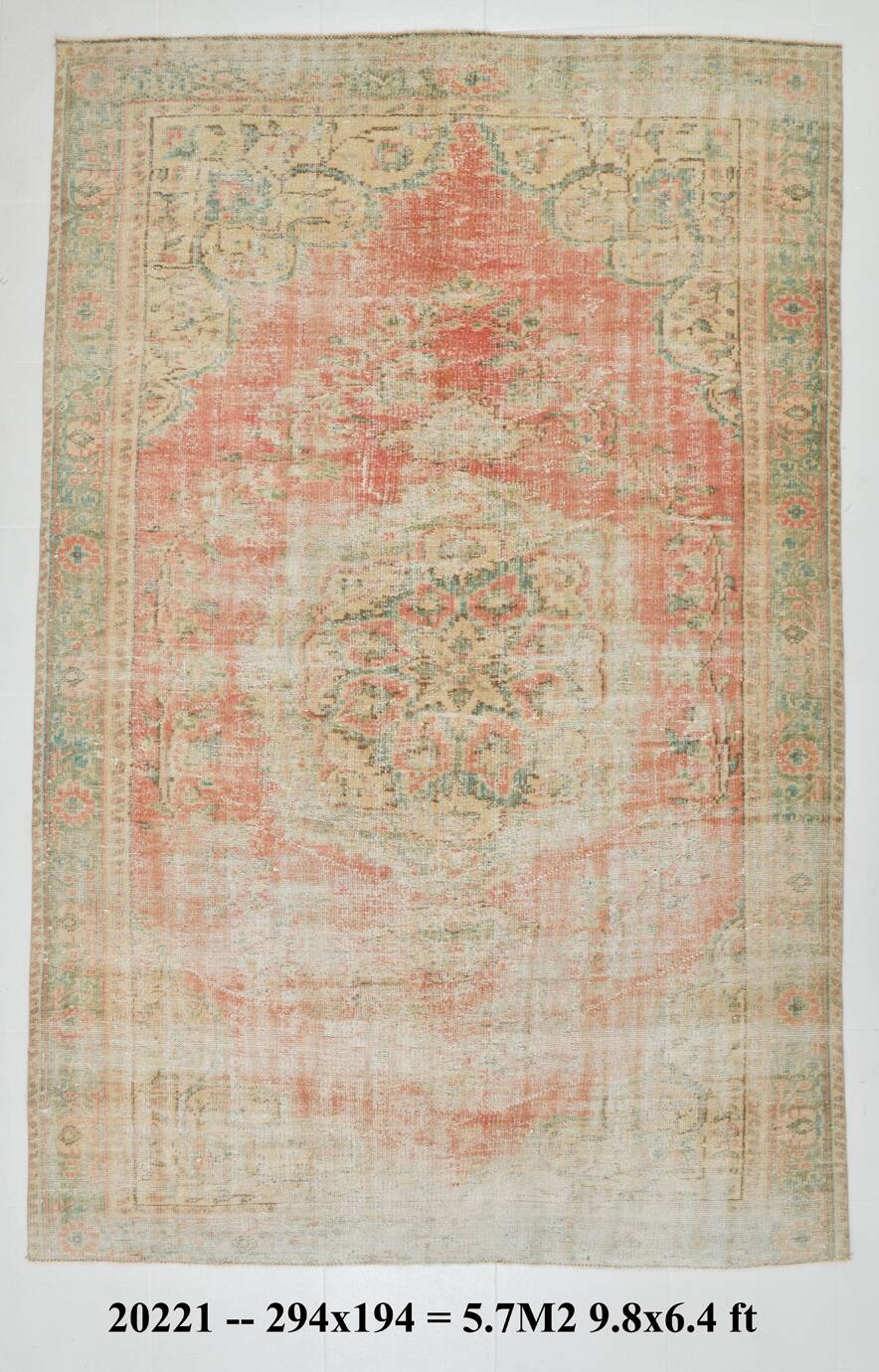 6x10 Peach Red Turkish Vintage Rug, 194x294Cm