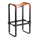 Contemporary bar stool in smoked black metal and natural tobacco leather.