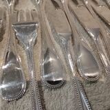 6 fish cutlery pieces, 12 pieces, silver-plated metal, Christofle silversmith, Perles