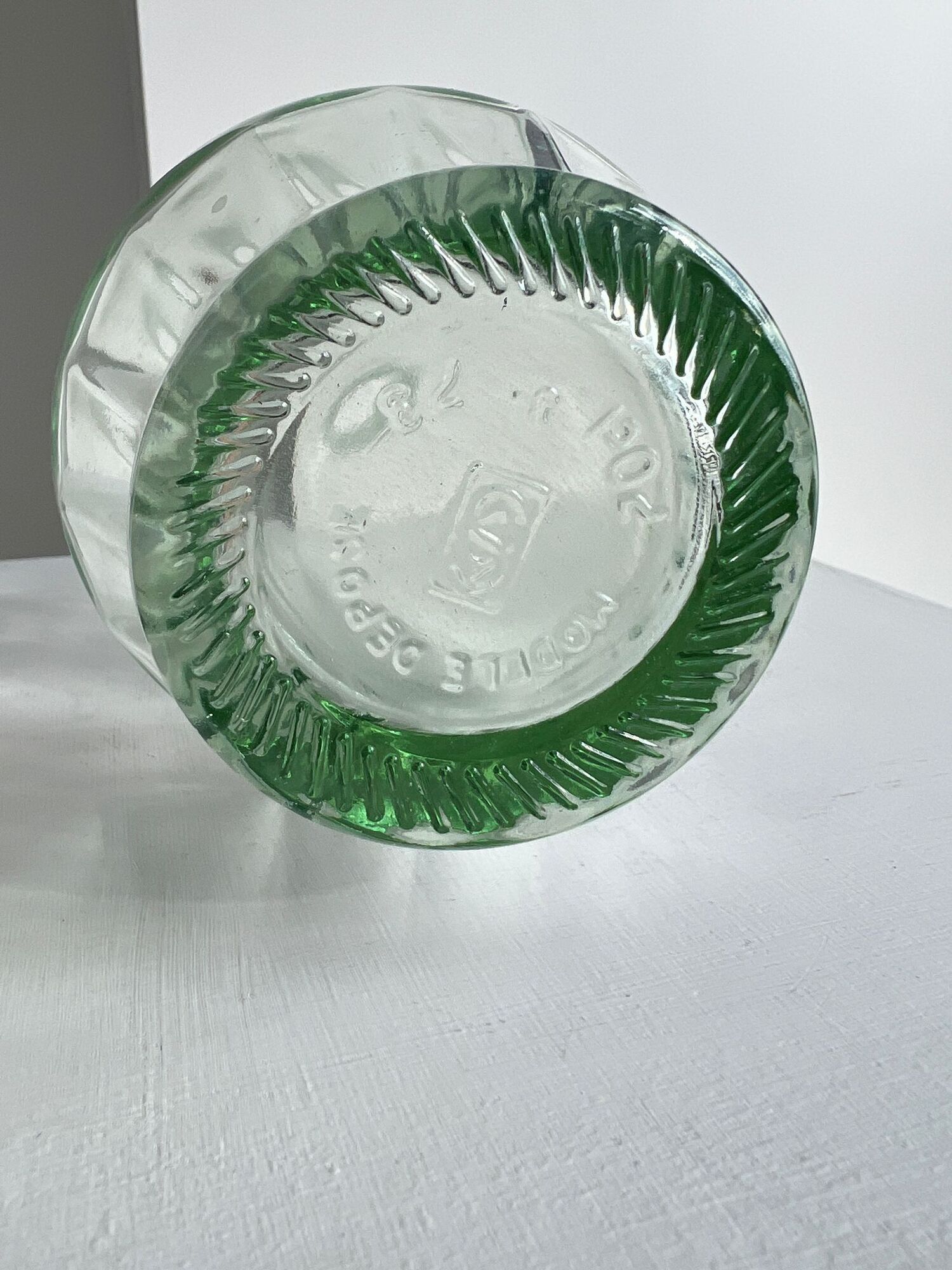 Vintage ovoid glass vase 70cl "Registered model" H:23cm