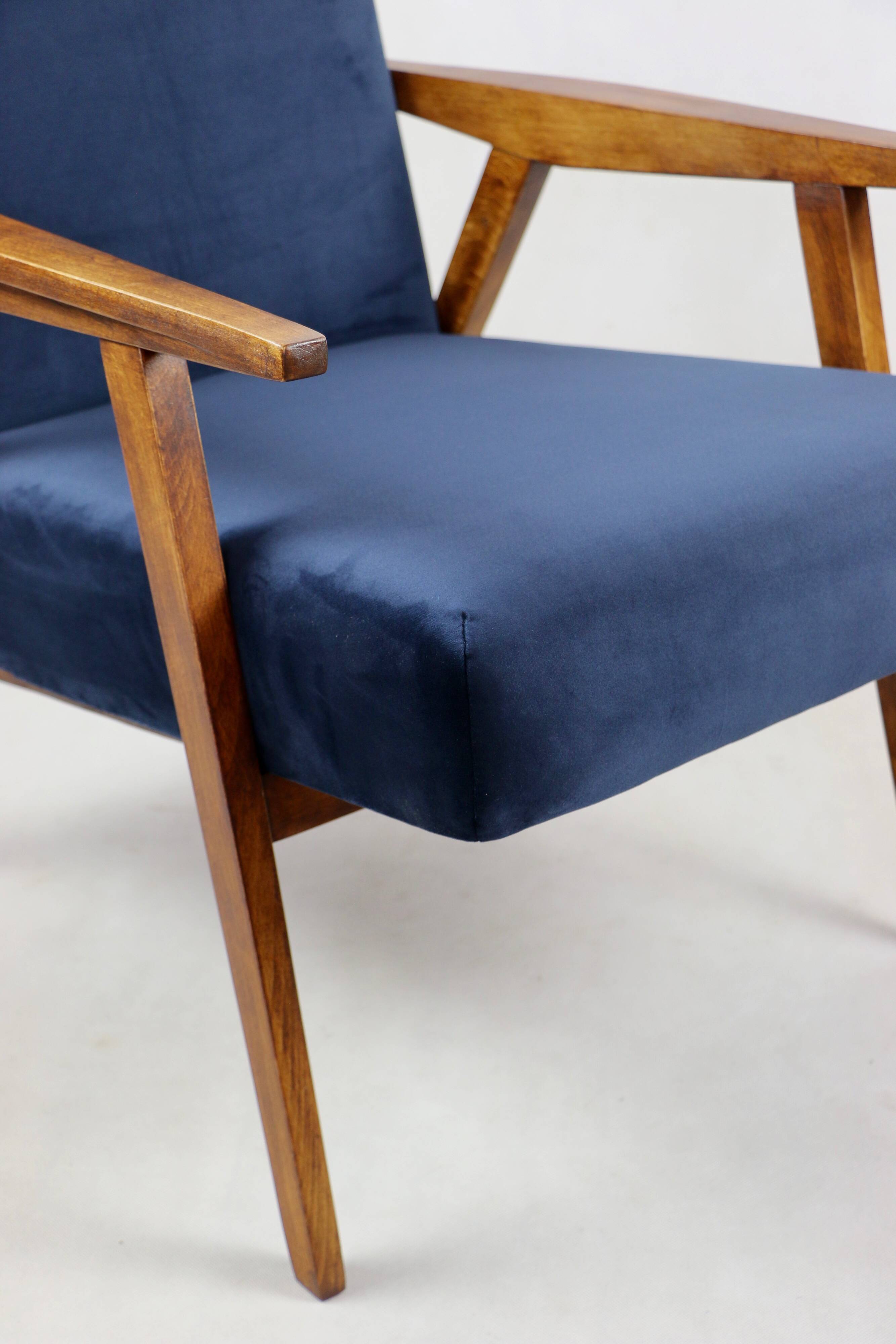 Vintage loft armchair 1970s navy blue velvet - 2 pieces available