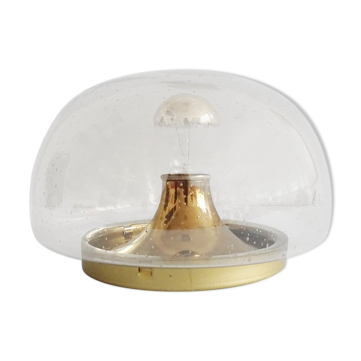 Smoked glass bubbles ceiling lamp gold-colored, wall lamp 1970s