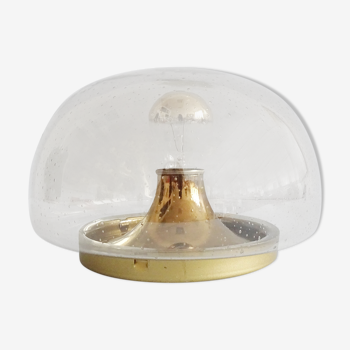 Smoked glass bubbles ceiling lamp gold-colored, wall lamp 1970s