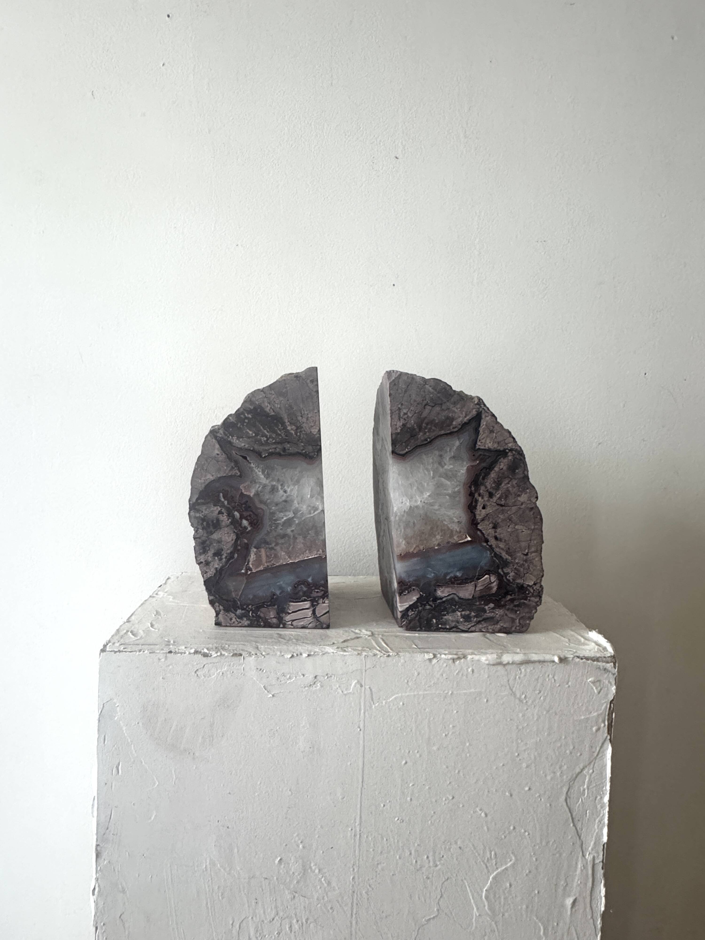Mineral bookends made of genuine agate stone.