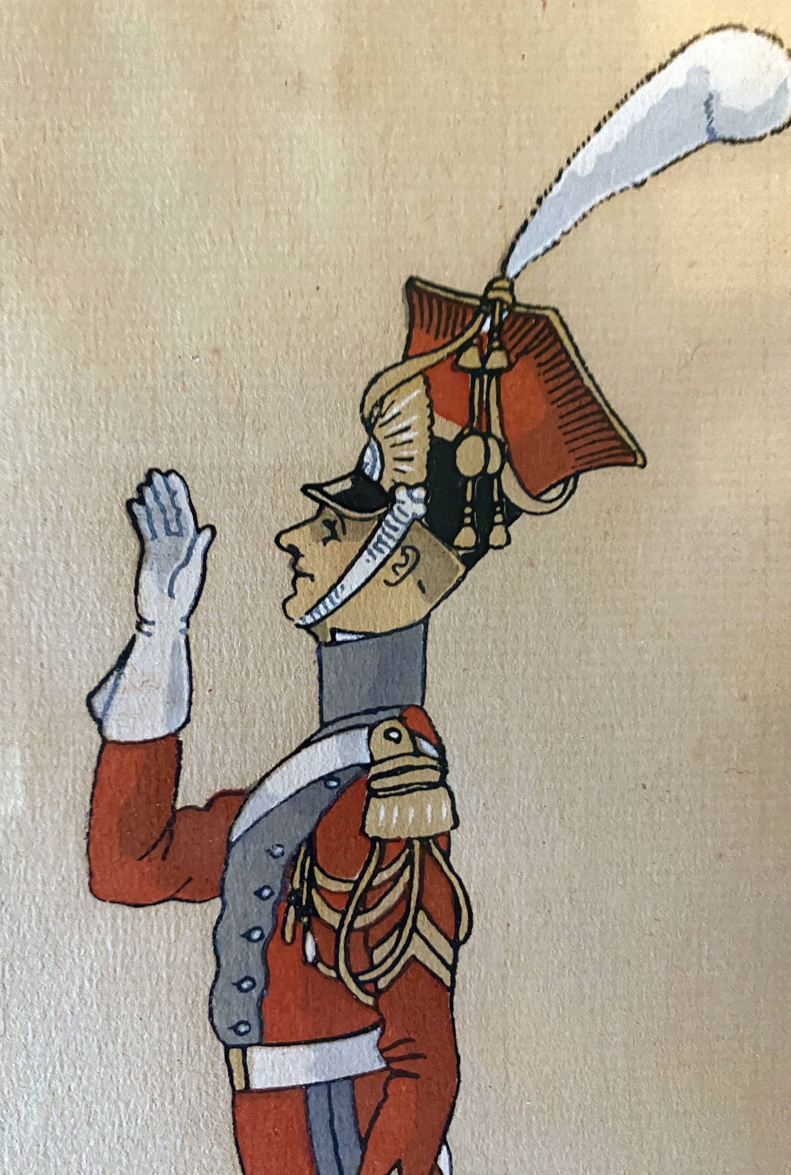 Paintings xix° portraits miltaire gouache uniform on ingres paper (cf. hergé)