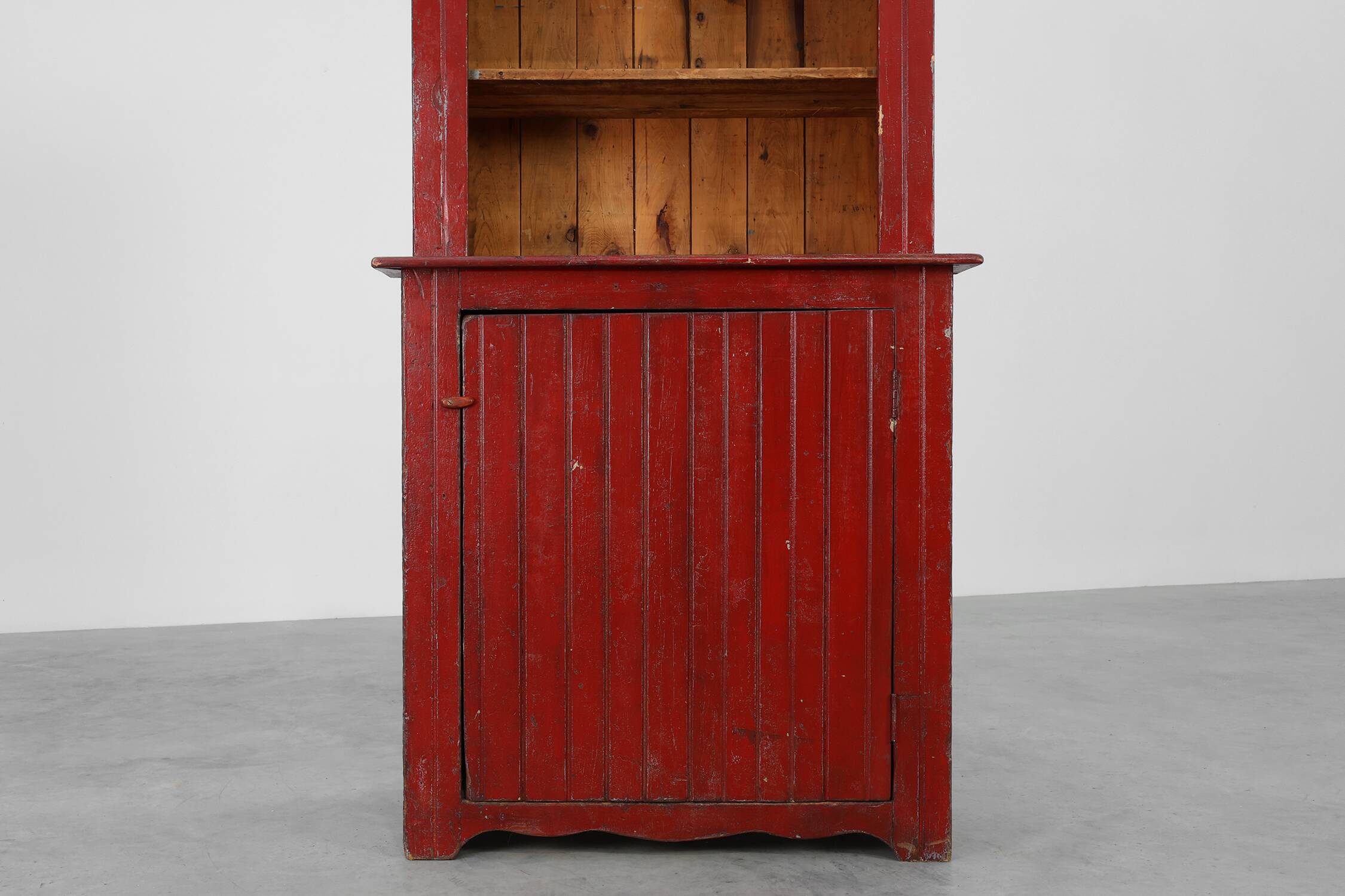 French 19th Century Red‑Painted Stepback Cupboard in Pine