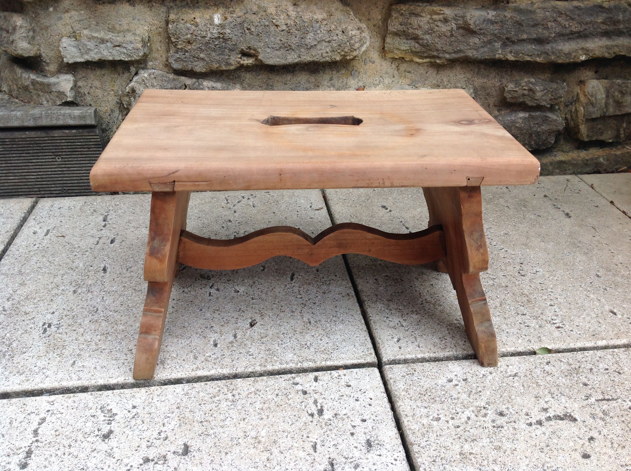 Foot stool in raw wood vintage 50s-60s