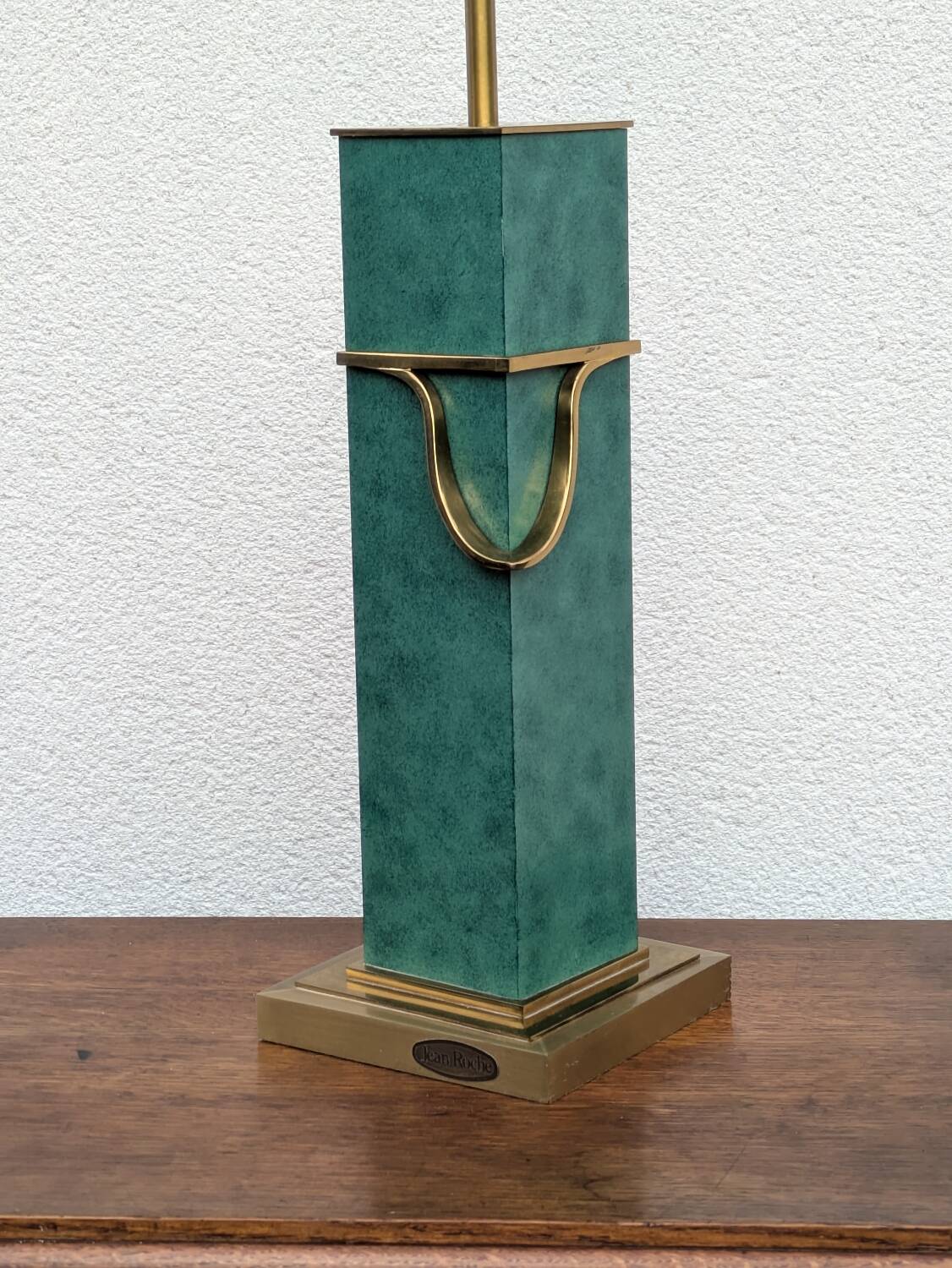 Vintage Jean Roche lamp base, 1980, brass & green