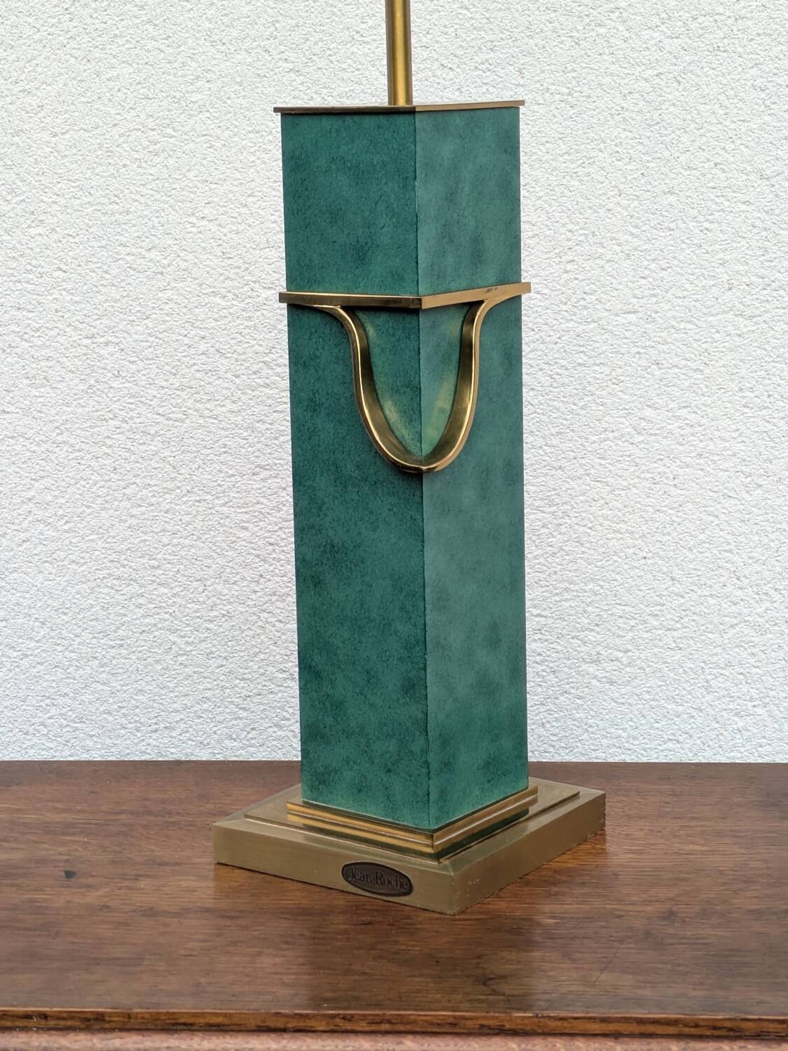 Pied de lampe vintage Jean Roche, 1980, laiton & vert