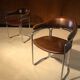 Pair of vintage armchairs, cognac leather and chrome steel 1970