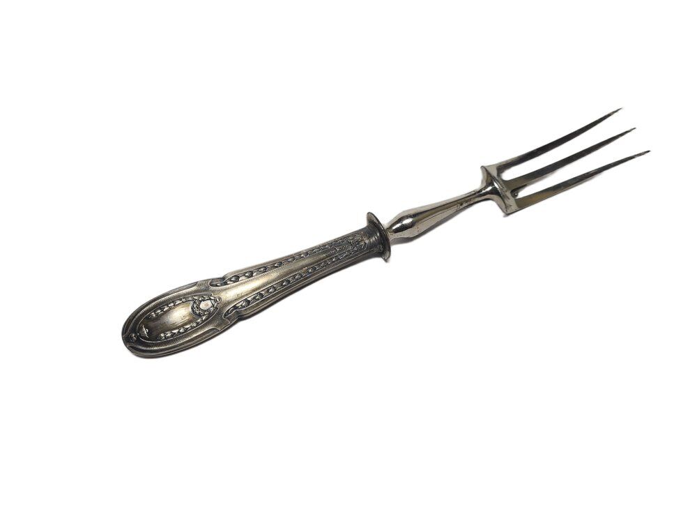 Art Nouveau silver fork for roasted beef, France, 1900s