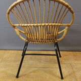 Living room in rattan and black lacquered iron by Rohe Noordwole circa 1950