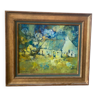Oil on canvas Breton house signed, 20th century