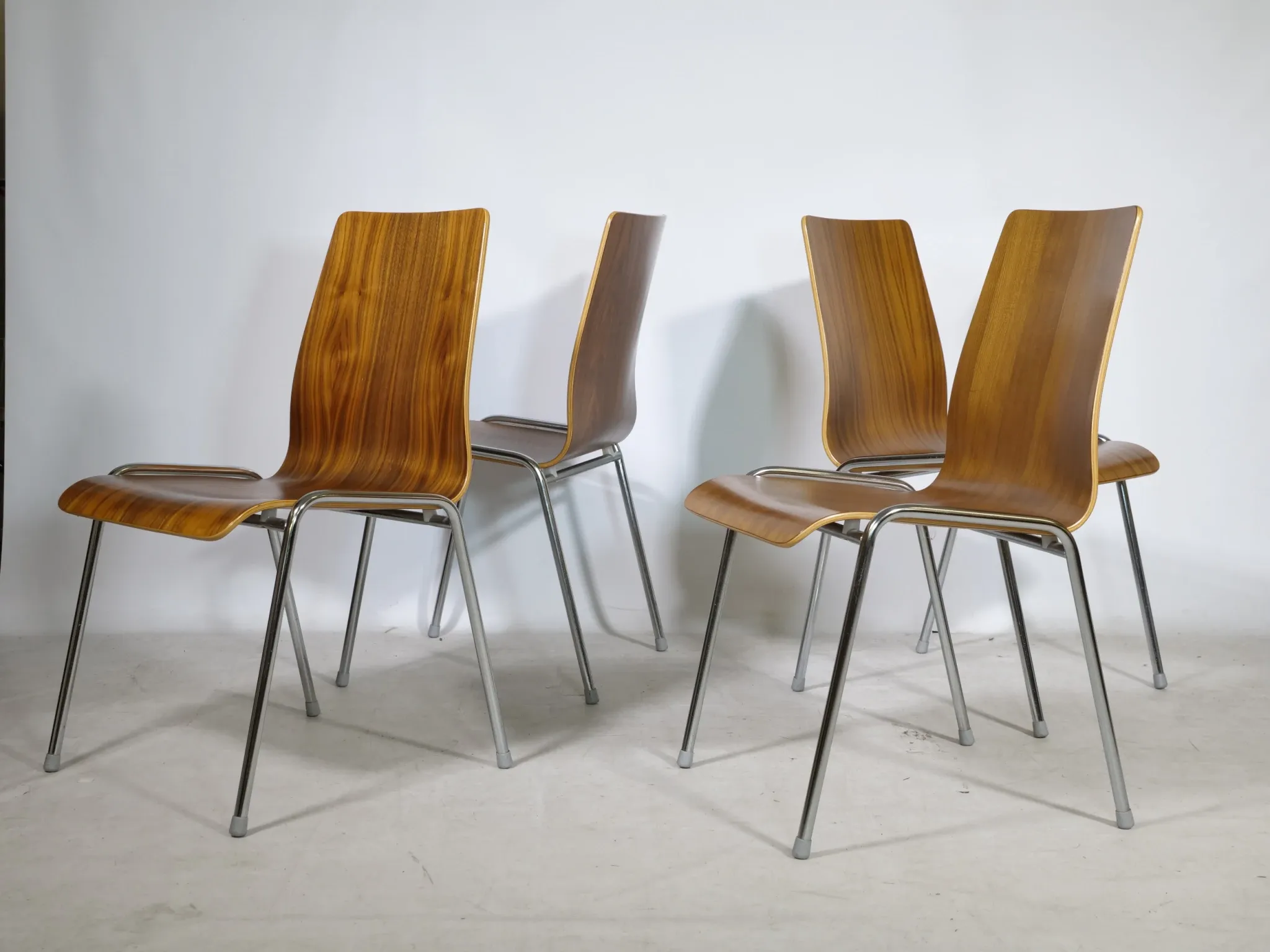 Mid-Century Shell Chairs in Teak and Metal Set of 4, 1970s